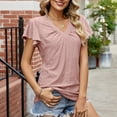 thumbnail image 2 of OSOLU Solid Color Women Tops Ruffle Short Sleeve Summer Casual V-Neck Loose Shirts Classic Women Tops Dressy Casual, 2 of 5