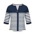 thumbnail image 5 of VEKDONE Womens 3/4 Sleeve Tops Striped Color Block Tunic Tops Summer Button Down V-Neck Blouse Casual Lightweight Comfy Shirts Fashion Clothes Navy XL, 5 of 5