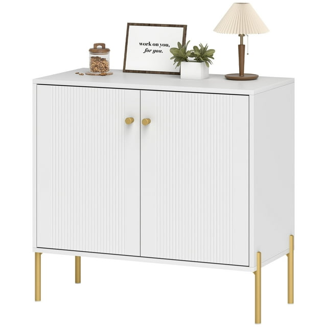 Buffet Moderne Blanc avec Portes Cannelées et Tablette Ajustable - Buffet de 31,5 Pouces pour Salle à Manger, Salon, Rangement d'Entrée