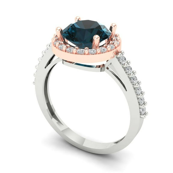 1.86 ct Round Cut Natural London Blue Topaz Solitaire with Accents Engagement Ring for Women in 18K White/Rose Gold