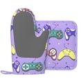 thumbnail image 2 of DouZhe Oven Mitts and Pot Holders Sets, Retro Style Game Controller Prints Non-Slip Heat Resistant Kitchen Oven Silicone Glove, 2 of 7