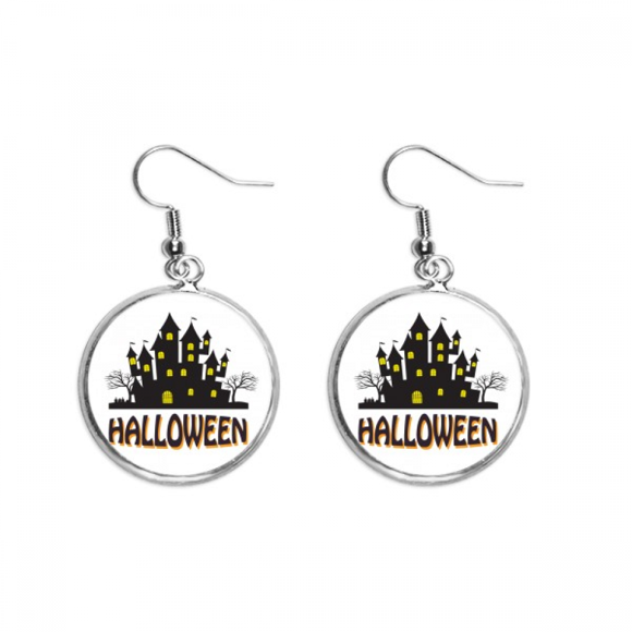 Happy Halloween Horror Castle Ear Dangle Silver Drop Earring Jewelry Woman