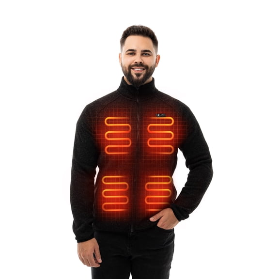 HENNCHEE Heated Fleece Jackets for Men with Battery Pack, Zip Up Heating Sweater, Black/Medium