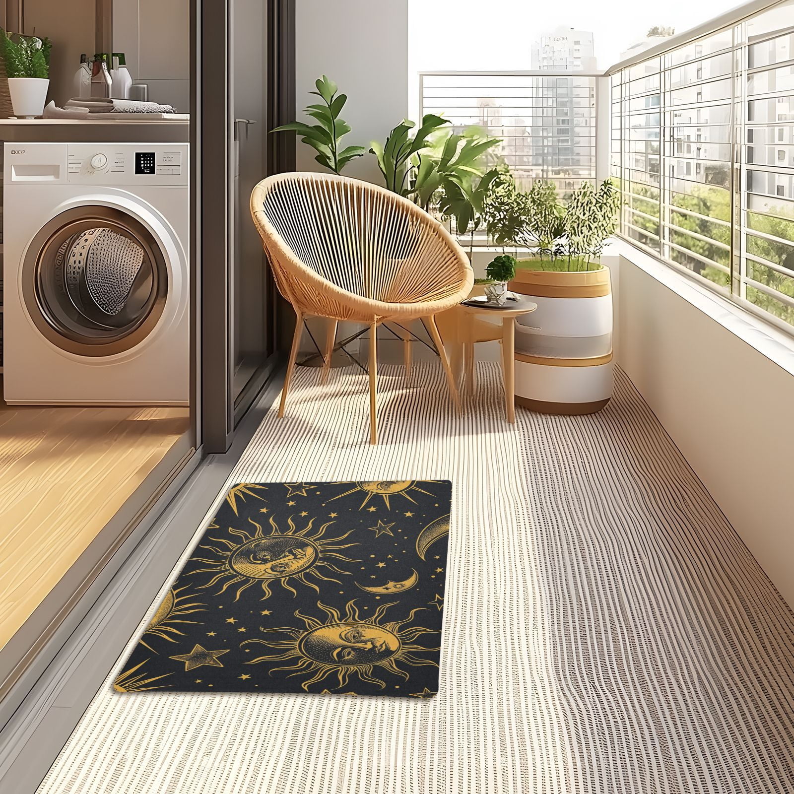 JSTEL Sun Stars Crescent Moon Front Door Mat Outside Entrance 32x20 Inch Doormat for Outdoor Indoor Washable Non Slip Floor Mats