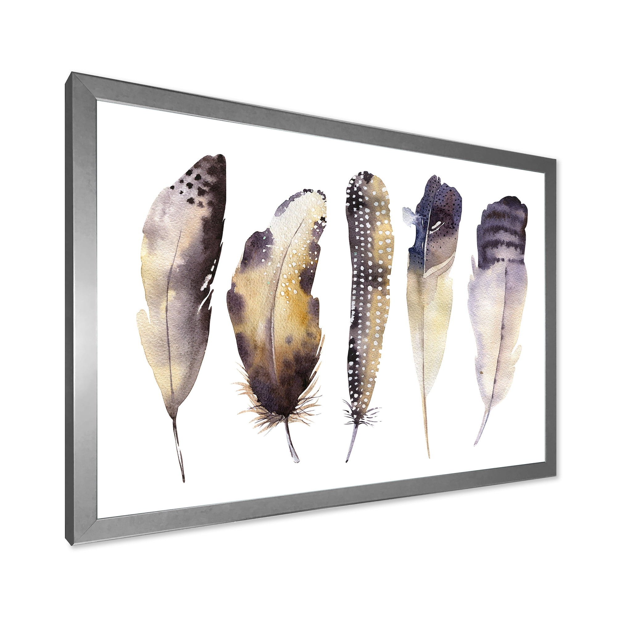 Designart 'Dark Gray Feathers Boho Ethnic I' Bohemian & Eclectic Framed Art Print