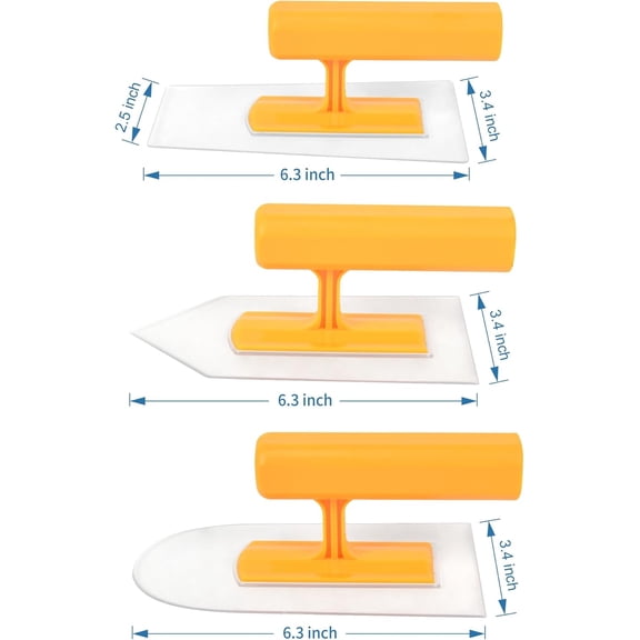 YNTVV-Plastic Trowel Kit Round&Square&Tipped End Finishing Trowels 3 Piece Small Lightweight Finishing Plastic Trowel Suitable for Scrape, Plastering and Paint Walls(D1608YTZ-1)