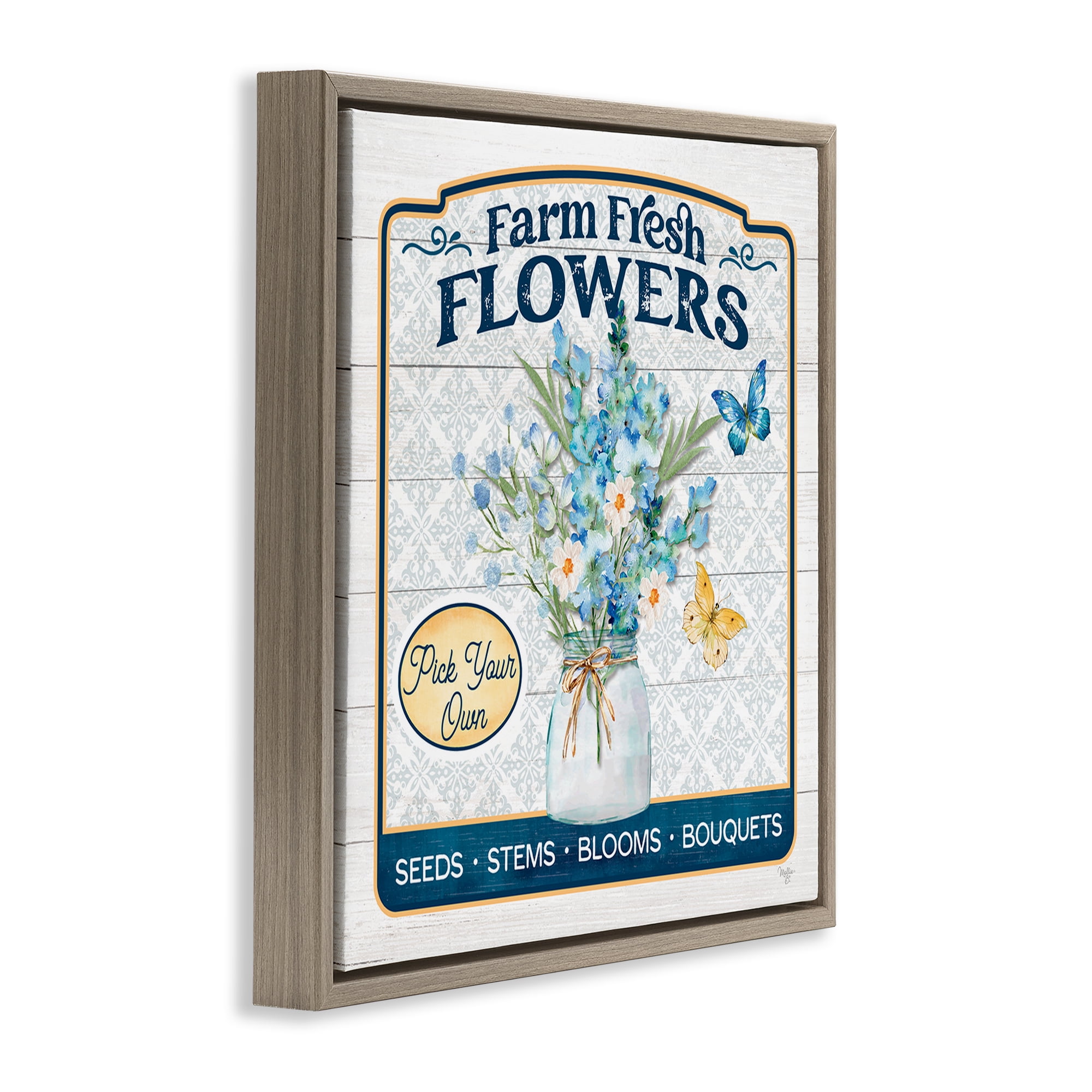 Stupell Industries Farm Fresh Flowers Botanical & Floral Painting Brown Floater Framed Canvas Art Print Wall Art, 25 x 25