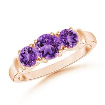 ANGARA Vintage Style Three Stone Natural Amethyst Wedding Band in Rose Gold for Women | February Birthstone, Anniversary, Jewelry Gift for Women | Natural Amethyst Engagement Ring (Ring Size - 10)