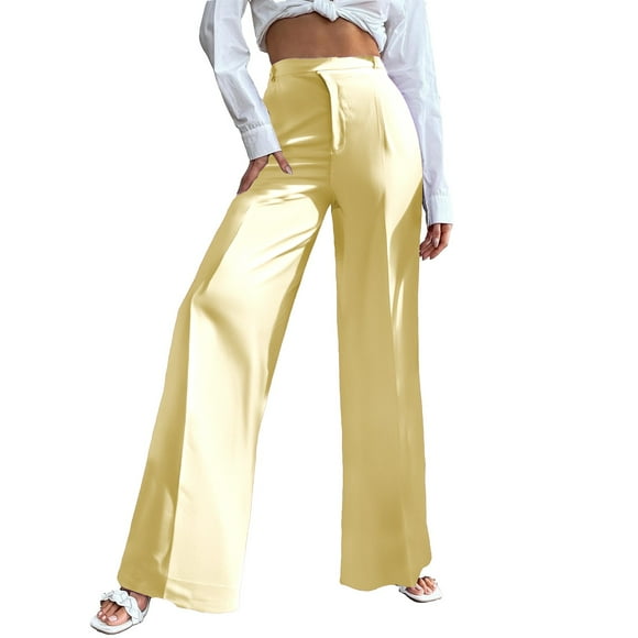 ManxiVoo Women’s High Waist Draped Straight Leg Pants European Style Office Ready Professional Work Trousers XXXL Size Yellow
