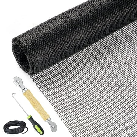 Screen Repair Kit Easy DIY Project 48" x 110" Fiberglass Screen Mesh with Rolling Tool and Screen Retainer Spline Screen Replacement kit for Windows Sliding Doors and Patio Screens (48" x 110", Black)