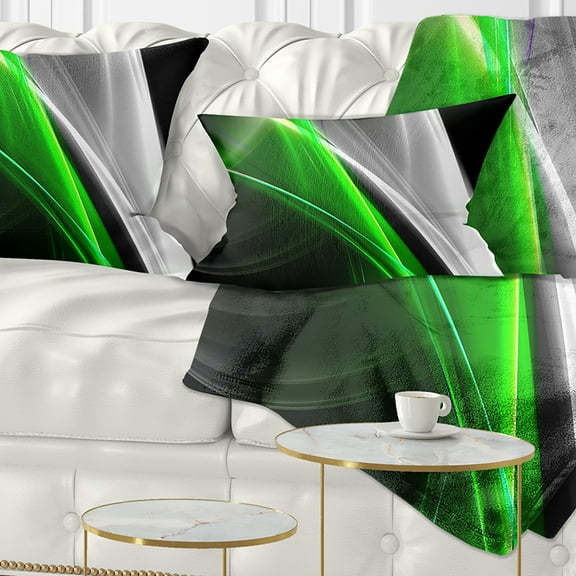 Designart Fractal Lines Green White - Abstract Throw Pillow - 12x20