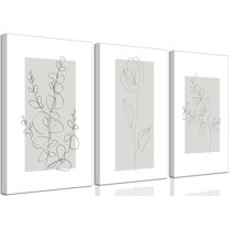 3Pcs Neutral Botanical Print Canvas Wall Art Floral Simple Vintage Lines Living Room Wall Decor Pictures Beige Bohemian Farmhouse Poster Print Bedroom Office Home Decoration Unframed
