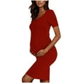 thumbnail image 2 of gakvbuo Maternity Dress For Photoshoot Womens Short Sleeve Breast-Feeding Maternity Nursing Dress Bodycon Pregnancy Scoop Neck Ruched Midi Fitted Dresses For Women 2132, 2 of 7