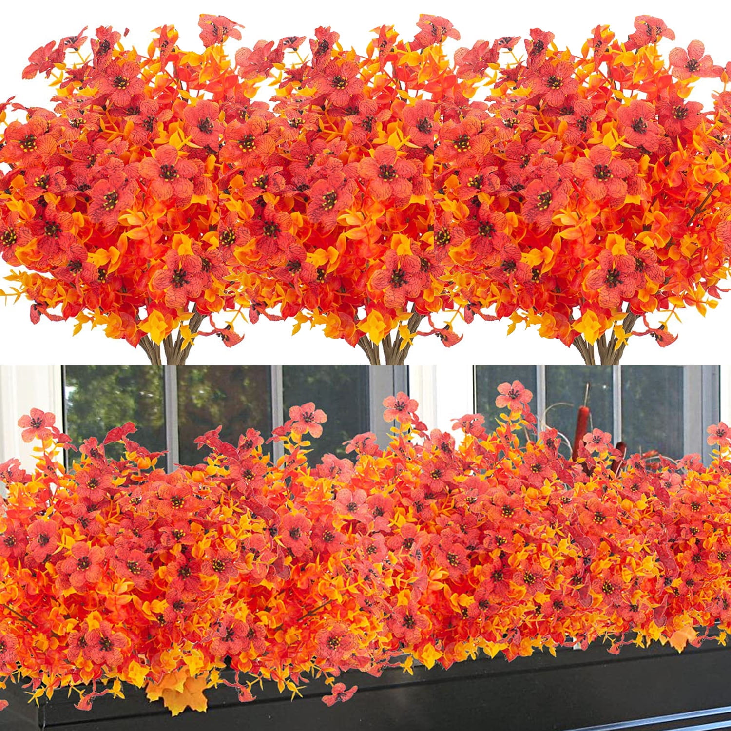 Morttic 6 Bundles Artificial Fall Flowers Outdoor UV Resistant Fake