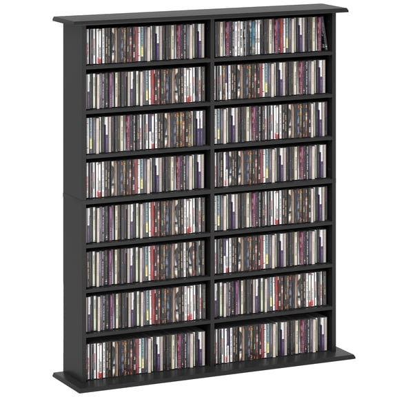 HOMCOM Media Storage Cabinet 8-Tier DVD Shelf with Adjustable Shelves Black