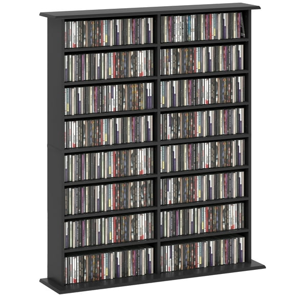 HOMCOM Media Storage Cabinet 8-Tier DVD Shelf with Adjustable Shelves Black