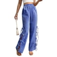 thumbnail image 3 of Womens Gingham Plaid Wide Leg Pants Y2k Lounge Pants Lace Up Loose Trousers Blue S, 3 of 8