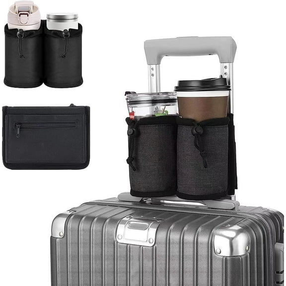 Luggage Cup Holder, Travel Portable Drink Cup Cover, Multifunctional Storage Cup Cover for Trolley Case (Black)