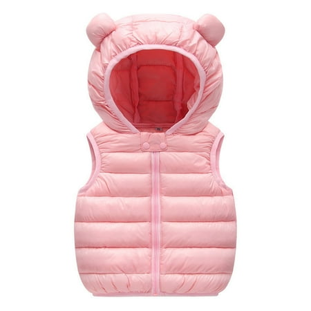 

BIZIZA Toddler Baby Vest Ears Padded Solid Color Sleeveless Zip Up Hooded for 1-5y Chlid Tops Pink 90