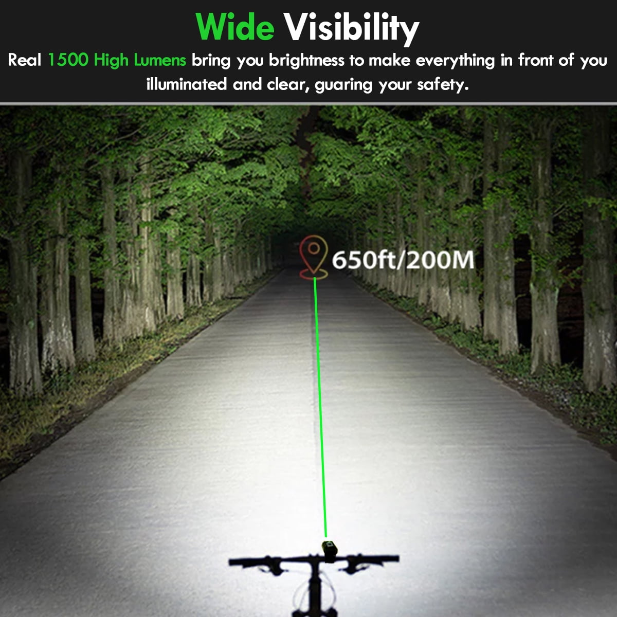 Bike Light 1500LM Super Bright Bicycle Light 6 Modes USB Rechargeable Bike Headlight 3 Modes Tail Light Set Waterproof Safety Bike Warning Lamp