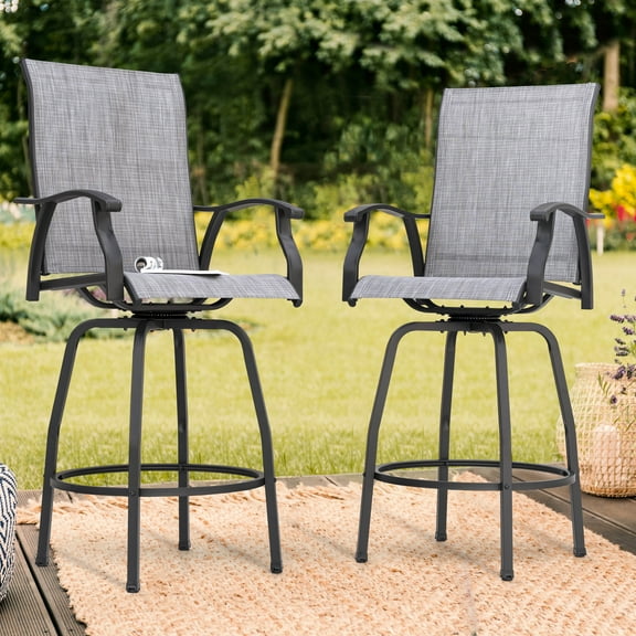 Nuu Garden Outdoor Patio Swivel Bar Stools with Backrest, Set of 2 Textilene High Bistro Stools, 360 Degree Swivel Patio Bar Height Outdoor Chairs, Gray