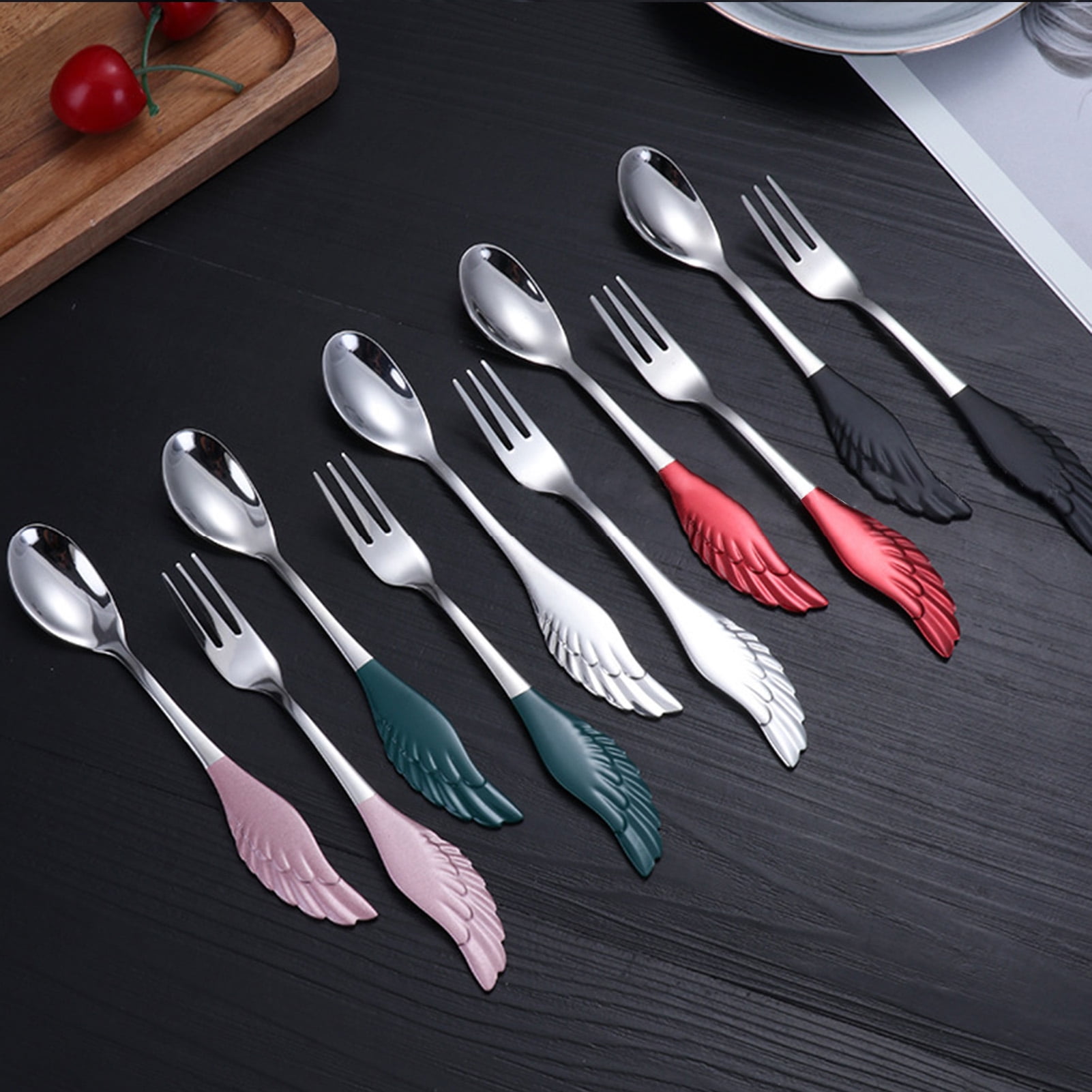 12Pcs Chinese Zodiac Stainless Steel Spoons Forks Table Dinner Dining Tableware 