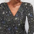 thumbnail image 2 of VIWORLD Women's Elegant Sparkly V-Neck Midi Dress - Sequin A-Line Long Sleeve for Party Evening Parties Black，S, 2 of 4