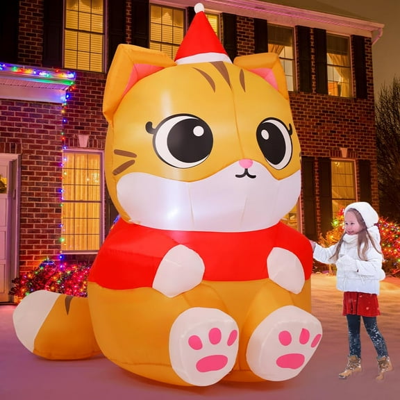 GOOSH 6 FT Christmas Inflatables Cute Christmas Cat with Built-in LEDs, Christmas Cat Inflatables Outdoor Christmas Decorations Clearance for Christmas Xmas Yard Lawn Garden Decor