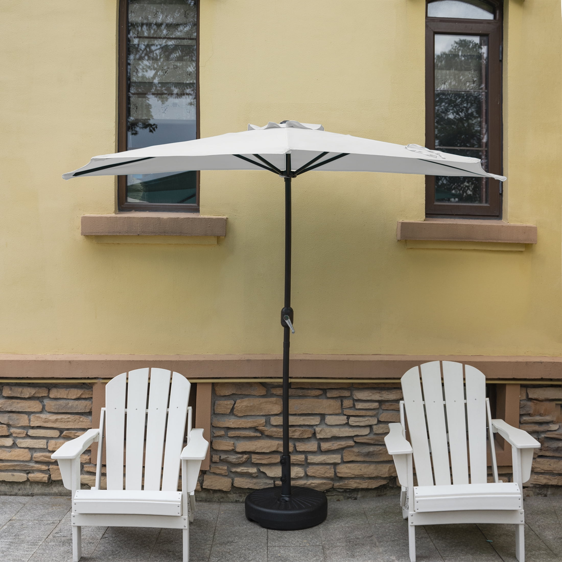 WestinTrends Lanai 9 Ft Outdoor Patio Half Umbrella, Small Grill Deck Porch Balcony Shade Umbrella with Crank, White