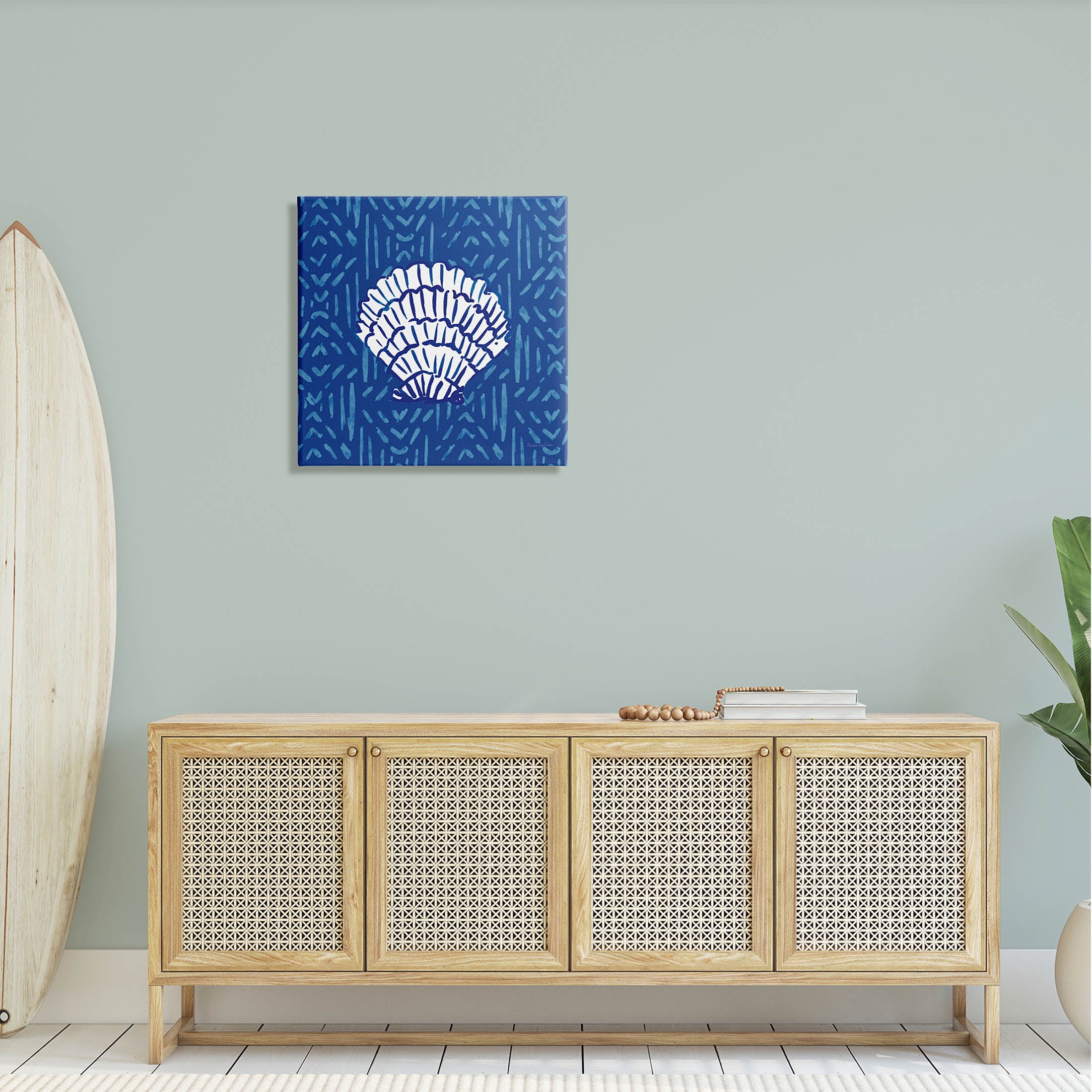 Stupell Industries White Clam Shell Patterned Sea Life Graphic Art Gallery Wrapped Canvas Print Wall Art, Design by Mercedes Lopez Charro