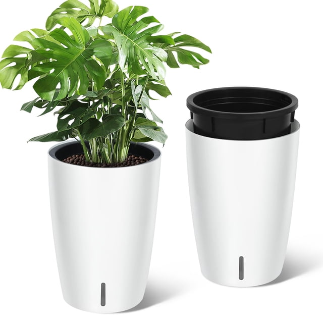 Set de 2 Macetas Altas de 41 cm – Autorriego – Monitor de Agua y Cubeta Interior – Interior y Exterior – Porche, Patio y Jardín Trasero