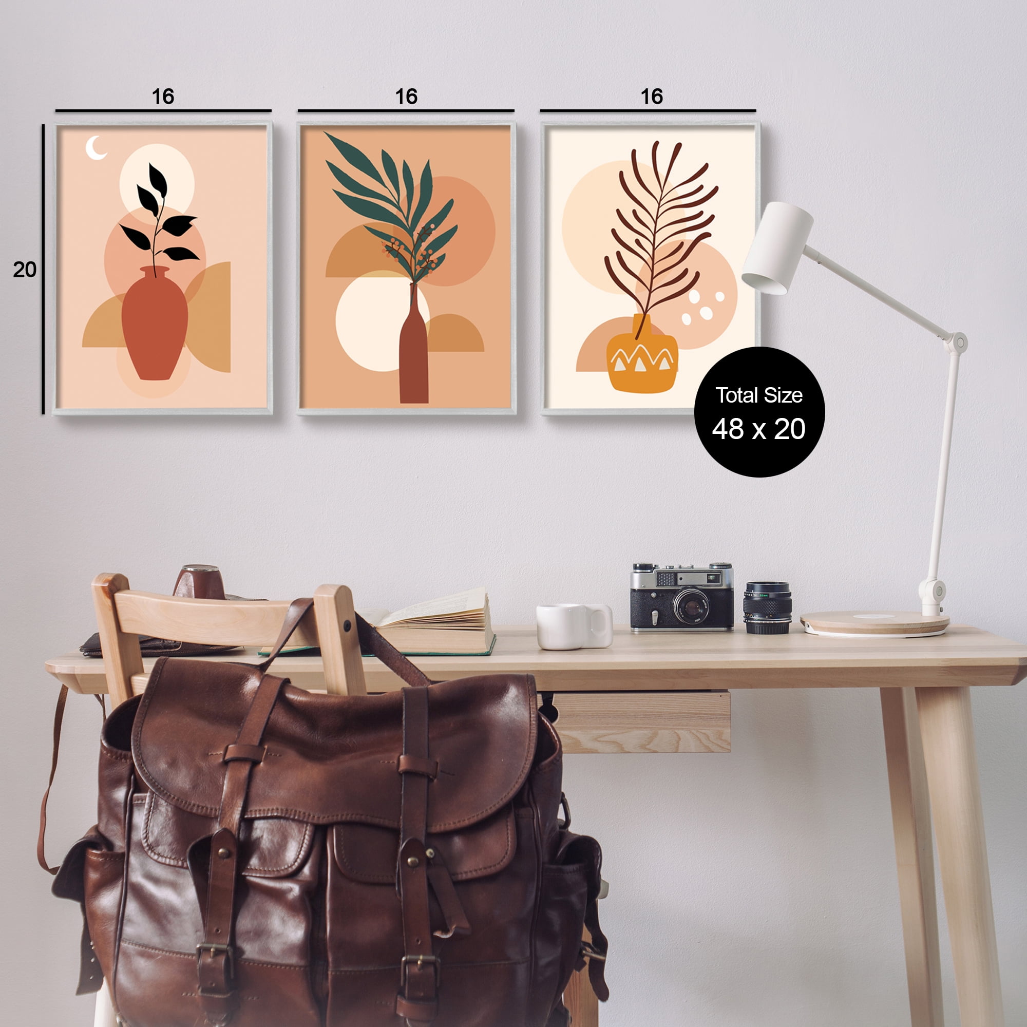 Stupell Industries Boho Plant Vases Botanical & Floral Painting Gray Framed Art Print Wall Art, 16 x 20