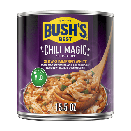 Bush's Chili Magic Beans, Slow Simmered White Beans in Mild Chili Sauce, 15.5 oz Can