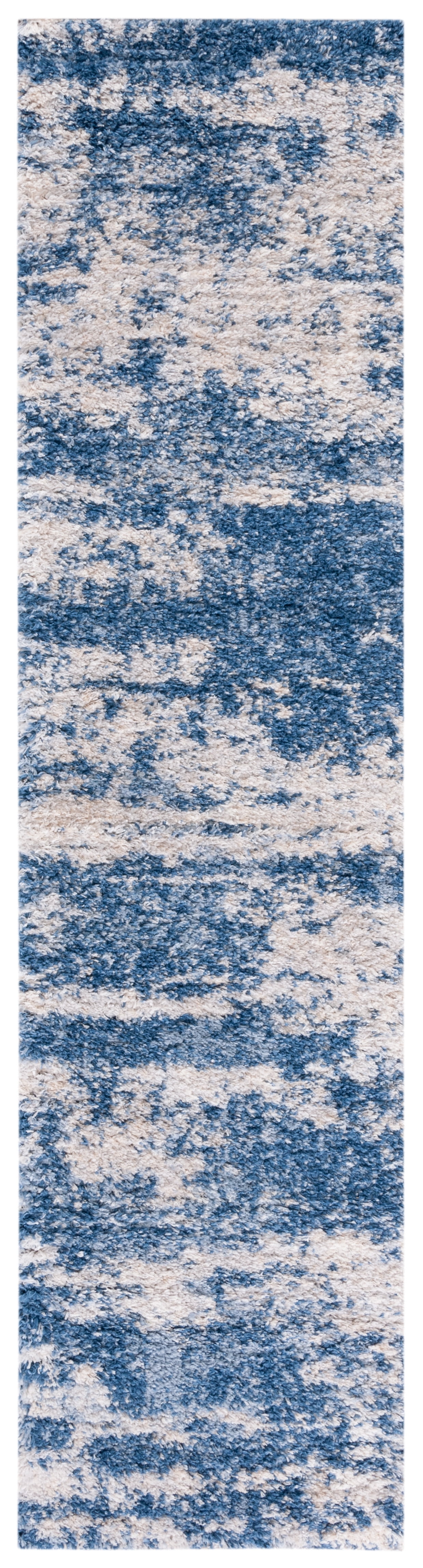 SAFAVIEH Berber Damian Abstract Shag Runner Rug, Beige/Blue, 2' x 16'