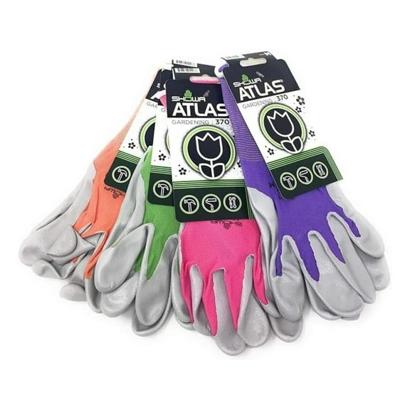 4 Pack NT370 Atlas Nitrile Garden Gloves - Small (Assorted Colors)
