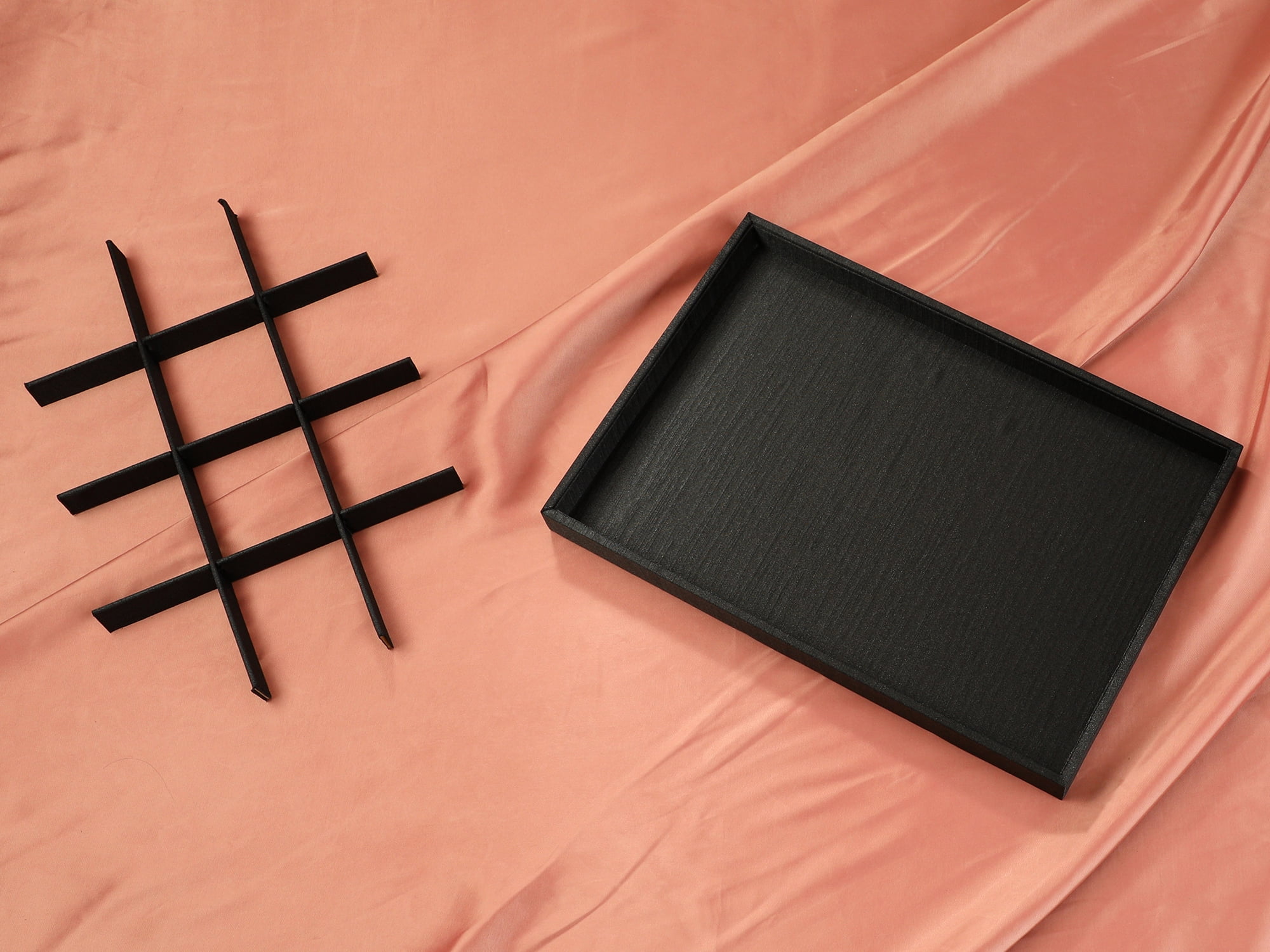 Unique Bargains Fabric Jewelry Boxes Organizer Trays with Removable Dividers for Drawers Black 12 Grid Tray
