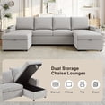 thumbnail image 4 of Convertible U-Shaped Sectional Sofa Bed with Storage Chaise Lounges, Cup Holders, USB Ports, Corduroy Upholstery, Modern Grey Living Room Sofa, 4 of 9