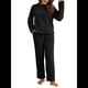 thumbnail image 1 of Pijama de 2 Piezas para Mujer, Conjunto de Ropa de Estar por Casa, Suéter de Punto, Cuello Redondo, Larga, Conjuntos Peludos Negro L, 1 of 8