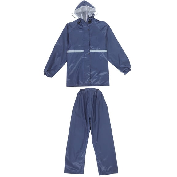 SEWCHICS Unisex Navy Reflective Rain Gear Set with Split Double Layer for Night Riding