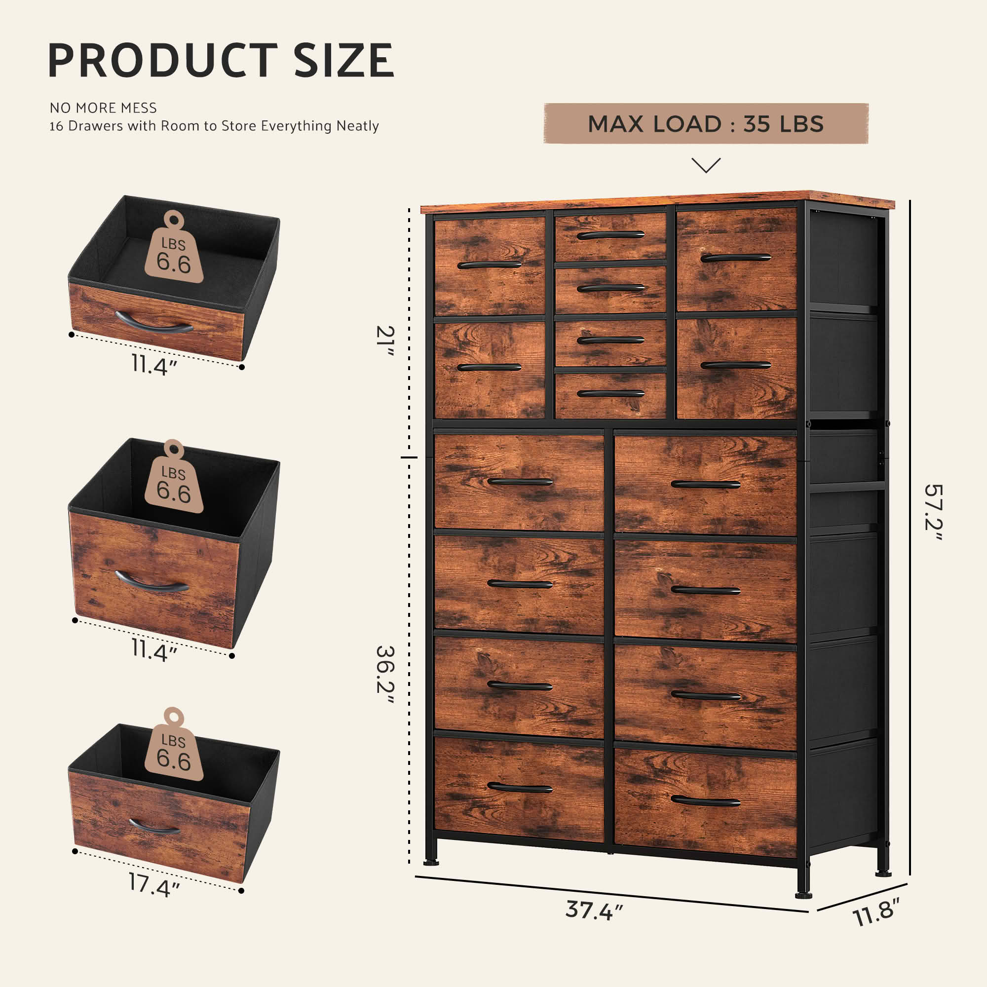 MAYEERTY Tall Fabric Storage Dresser Tower with Wooden Top, Multi Drawer Organizer Cabinet for Nursery Kid Room Closet Entryway