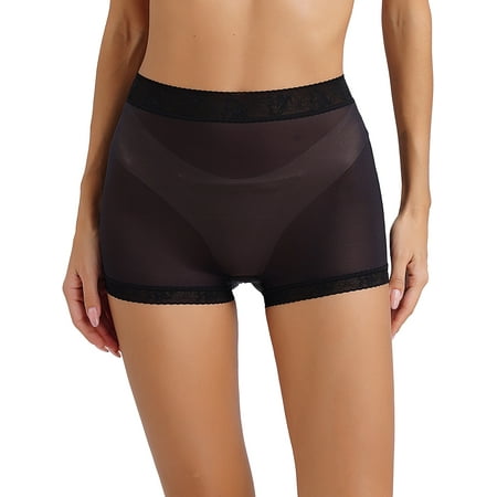Alvivi Womens Boyshorts Underwear See-through Panties Ice Silk Seamless Boxer Briefs Hot Pants Black One Size