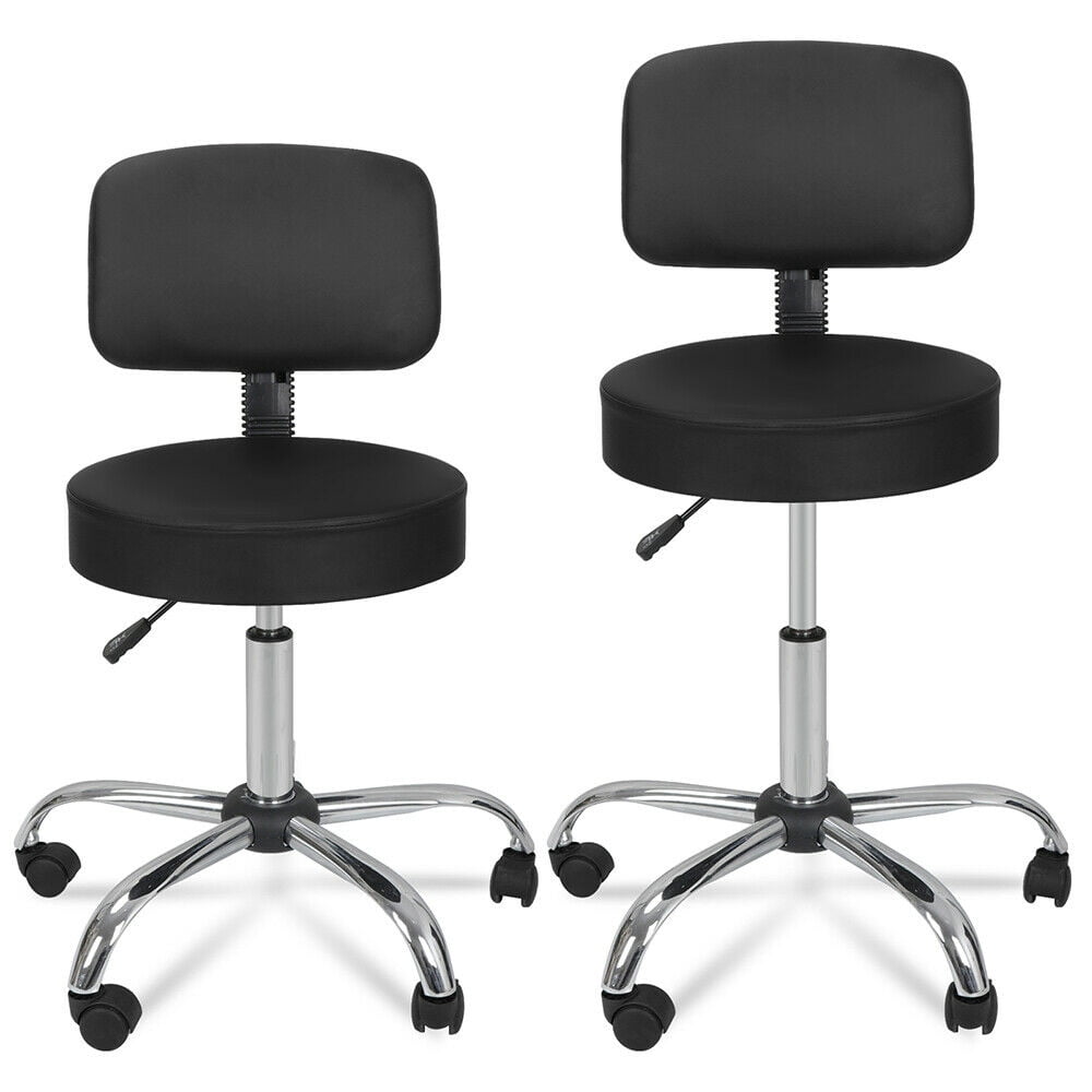 Zenstyle 2 Pcs Swivel Pu Salon Stool Rolling Chair Wbackrest Facial