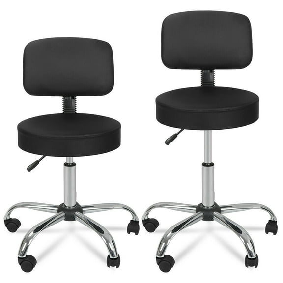 ZENSTYLE 2 Pcs Swivel PU Salon Stool Rolling Chair W/Backrest Facial Spa Seat, 21-28" H