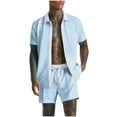 thumbnail image 7 of GERsome Summer Outfits for Men 2 Piece Lounge Sets V Neck Button Down Shirts and Shorts Loungewear with Pockets S-2XL, 7 of 7