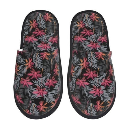 

Fuzoiu Colorful Hawaii Palms Print Unisex Furry Slippers Plush Indoor Shoes Trendy House Slippers Anti-Skid EVA Sole House Shoes for Home Office and Travel -Large