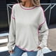 thumbnail image 4 of Sudadera Informal para Mujer, Cuello Redondo, Larga, Bloque de Color, Holgada, Tops Casuales de Moda para Otoño Gris XL, 4 of 10