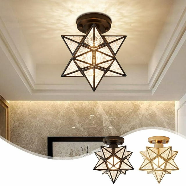 Feltree Five-Pointed Star Crystal Ceiling Light for Hallway, Entryway, and Balcony, Small Easy Install, Warm White Lighting Decor