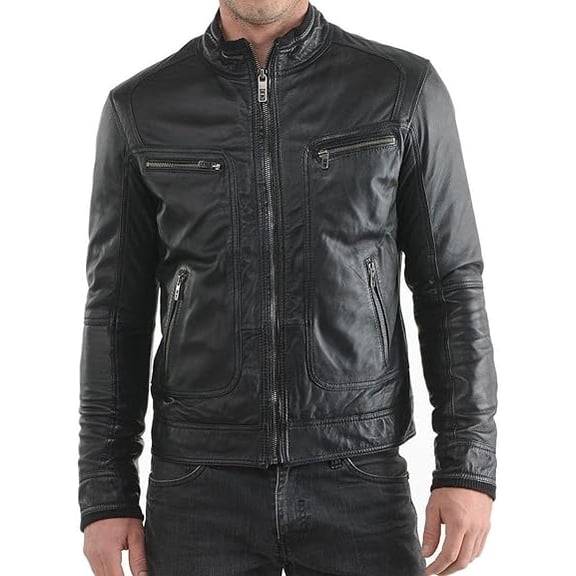 Men Black Leather Jacket Coat Motorcycle Biker Slim Fit Outwear Jackets A401
