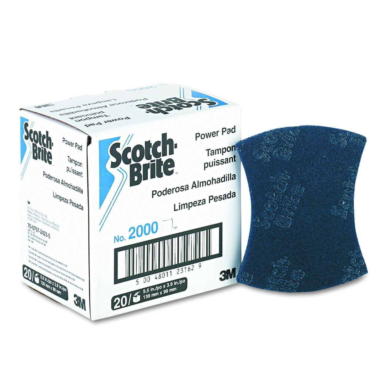 Case of 20 Dark Blue 5-1/2  Length x 3-7/8 Width Scotch-Brite 2000 Power Pad 