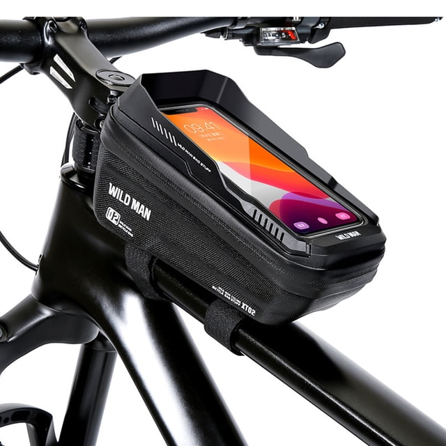 WILD MAN Touch Screen Bike Handlebar Bag Waterproof Front Frame Top Tube Bicycle Pouch Large Capacity Cycling Front Storage Bag for 6.7in Large Screen